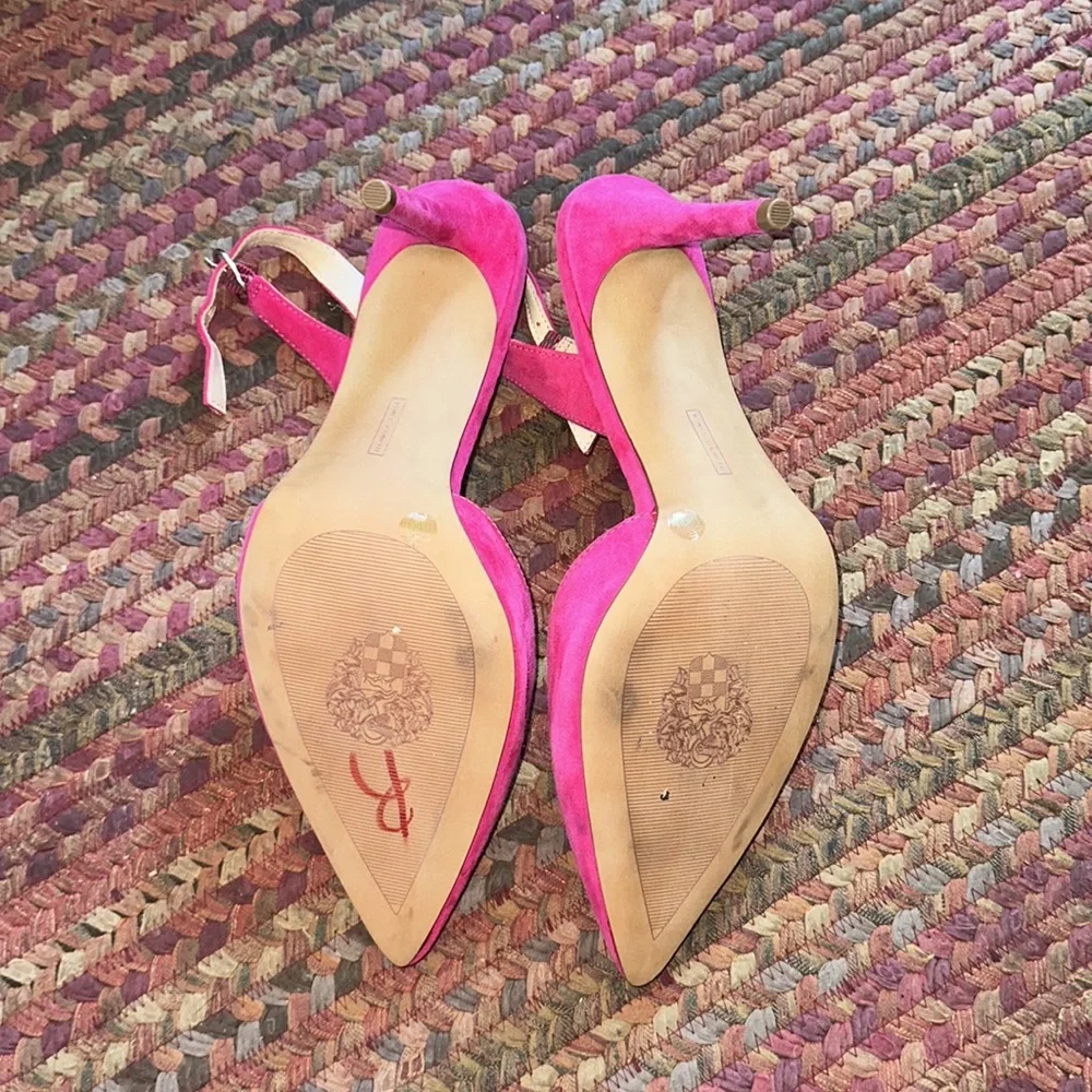 VINCE CAMUTO PINK SUEDE POINTED TOE SLING BACK HIGH HEELS STILETTOS_2